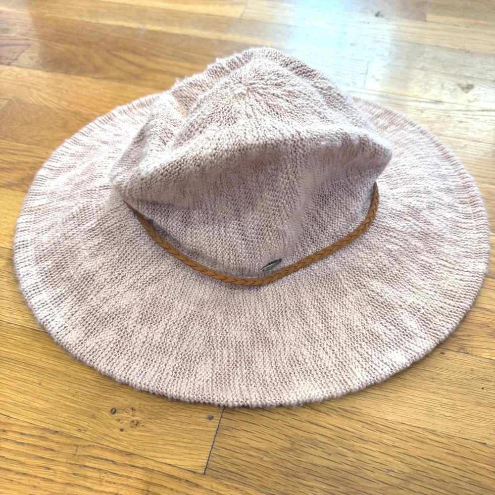 Scala Rose Pink Knit Floppy‎ Sun Hat Braided Band Packable OS